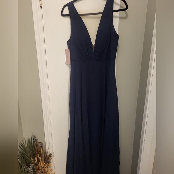 Anthropologie BHLDN /Jenny Yoo Ryan Illusion V Neck Maxi Dress Size 8 Navy Blue - Picture 4 of 14